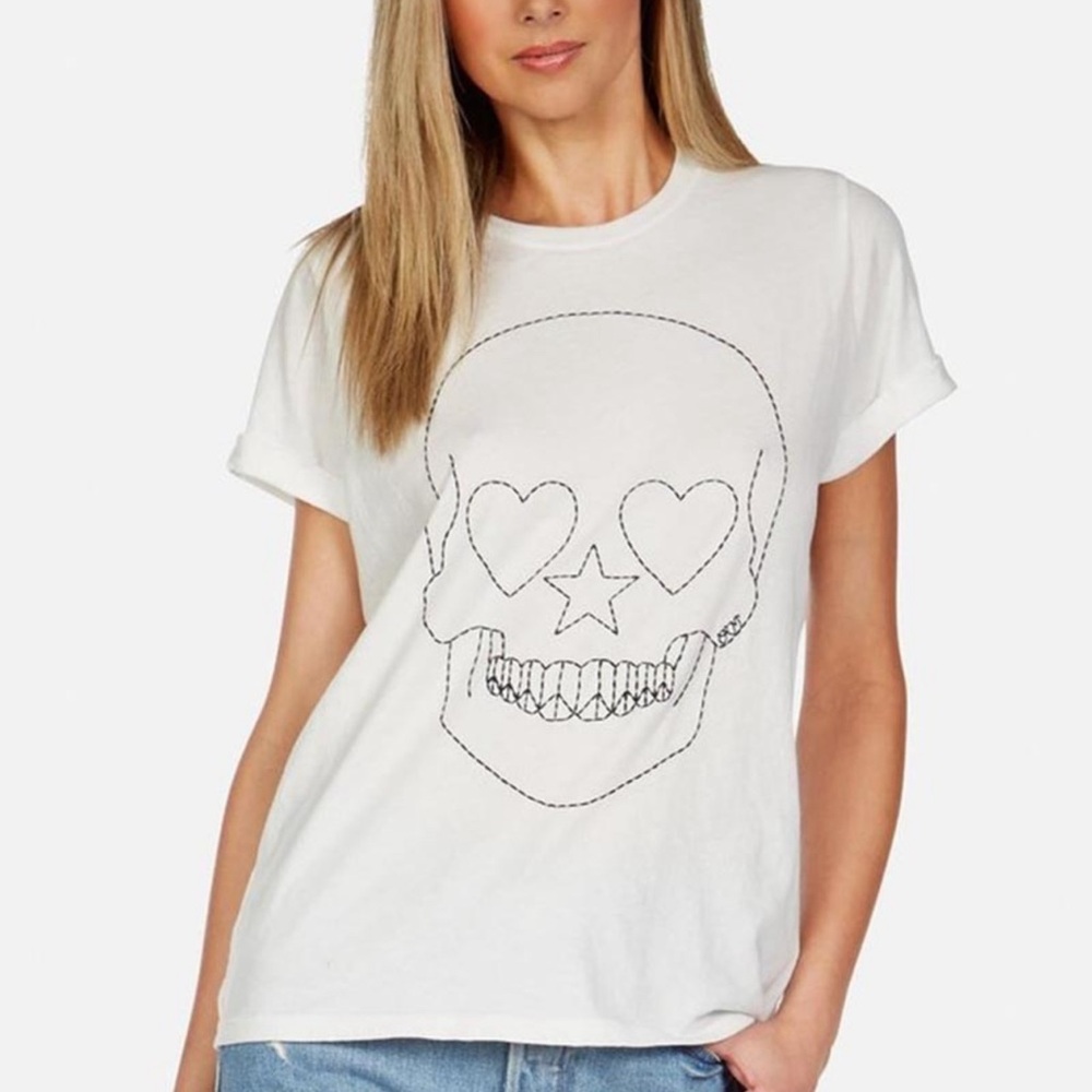 Lauren Moshi White Skull Stitched T-shirt Size S